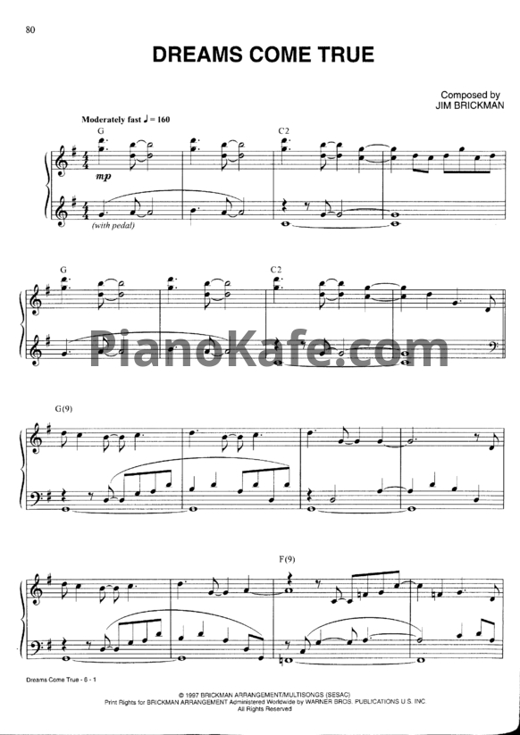 Ноты Jim Brickman - Dreams come true - PianoKafe.com