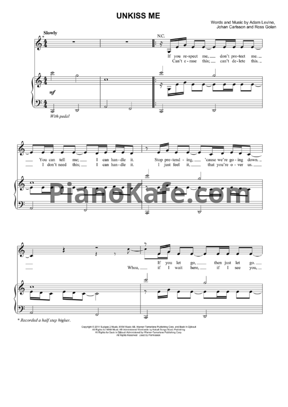 Ноты Maroon 5 - Unkiss me - PianoKafe.com