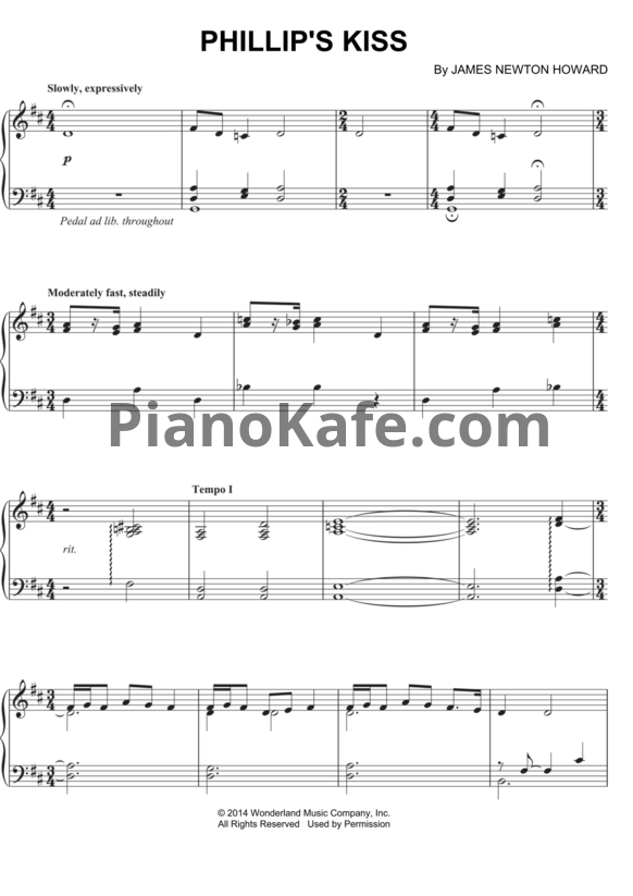 Ноты James Newton Howard - Phillip's kiss - PianoKafe.com
