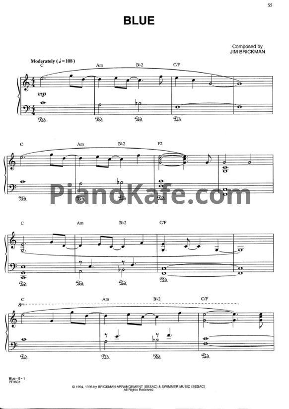 Ноты Jim Brickman - Blue - PianoKafe.com