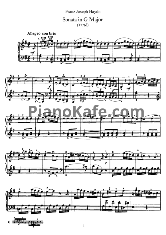 Ноты Йозеф Гайдн - Соната  G-dur №27 - PianoKafe.com