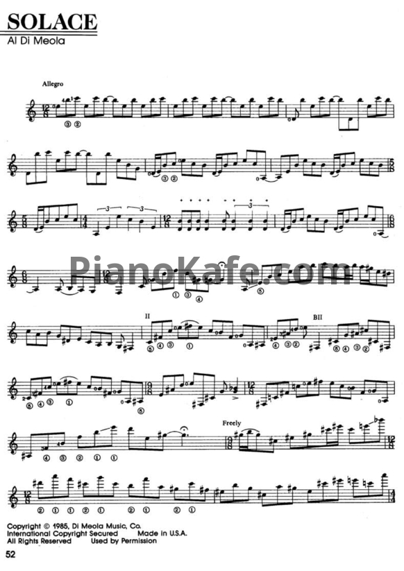 Ноты Al Di Meola - Solace - PianoKafe.com