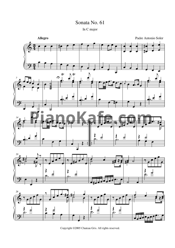 Ноты Antonio Soler - Sonata No. 61 in C major - PianoKafe.com