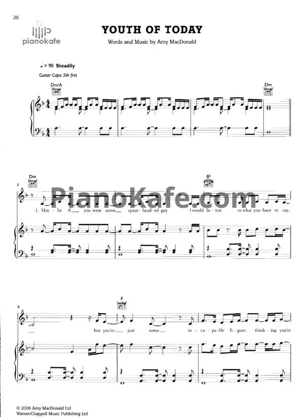 Ноты Amy Macdonald - Youth Of Today - PianoKafe.com