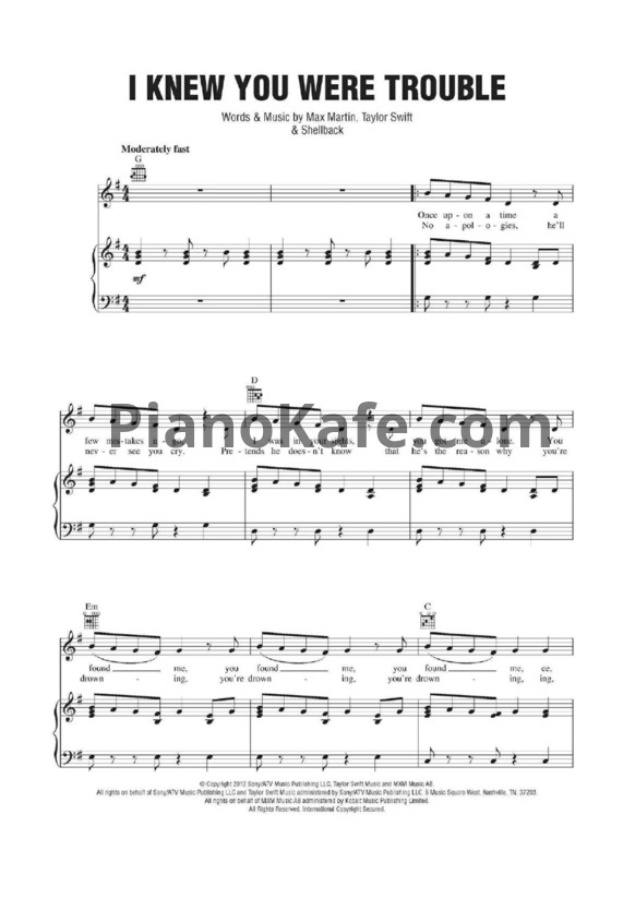 Ноты Taylor Swift - I knew you were trouble (Версия 4) - PianoKafe.com