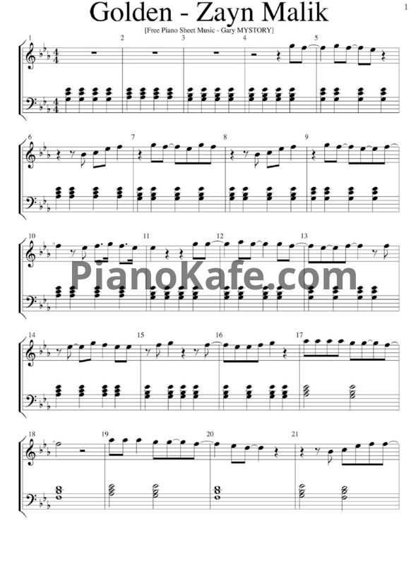 Ноты ZAYN - Golden - PianoKafe.com