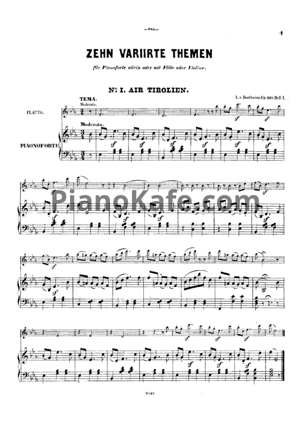 Ноты Л. В. Бетховен - 10 Национальных песен с вариациями для флейты (или скрипки) и фортепиано (OP.107) - PianoKafe.com