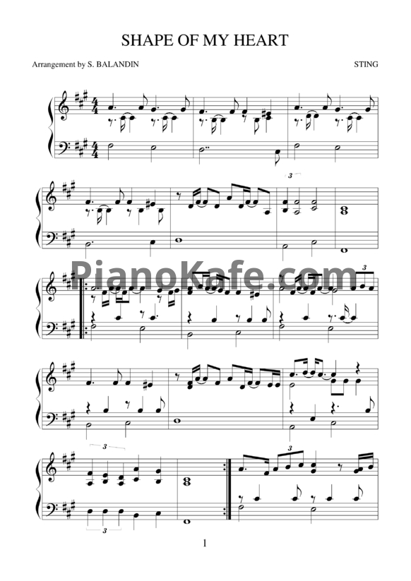 Ноты Sting - Shape of my heart - PianoKafe.com