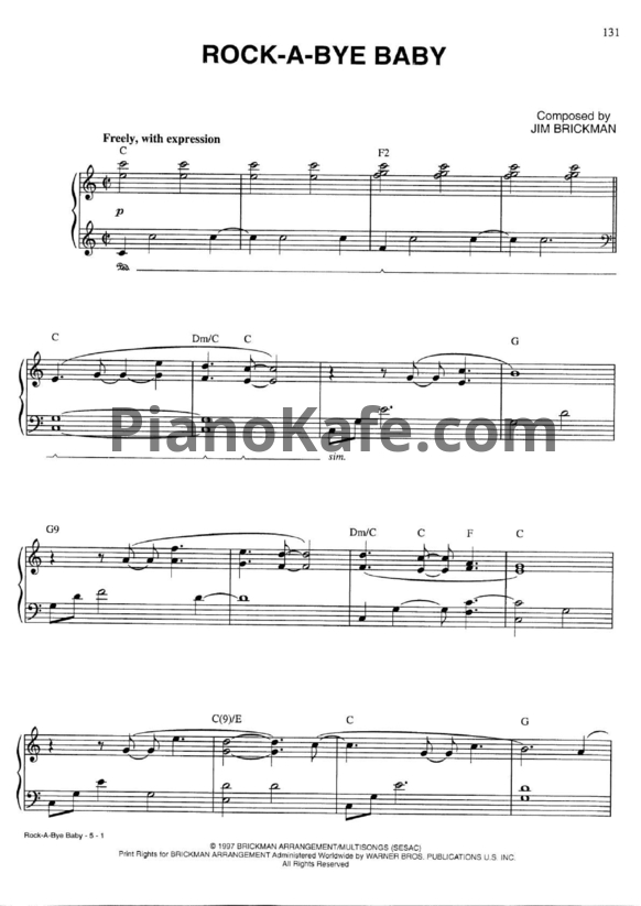 Ноты Jim Brickman - Rock-A-Bye baby - PianoKafe.com