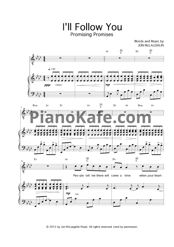 Ноты Jon McLaughlin - I'll follow you - PianoKafe.com