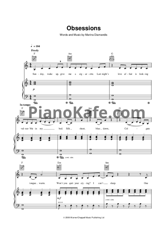 Ноты Marina and the Diamonds - Obsessions - PianoKafe.com