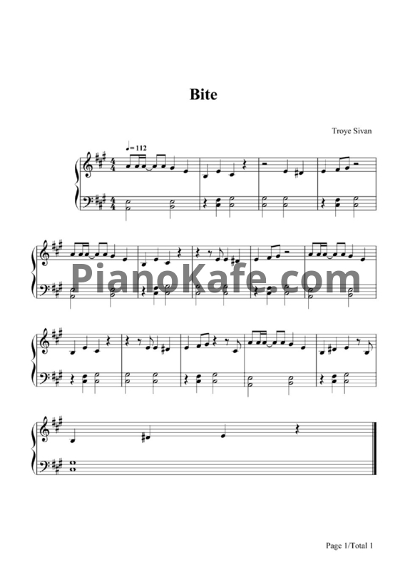Ноты Troye Sivan - Bite - PianoKafe.com