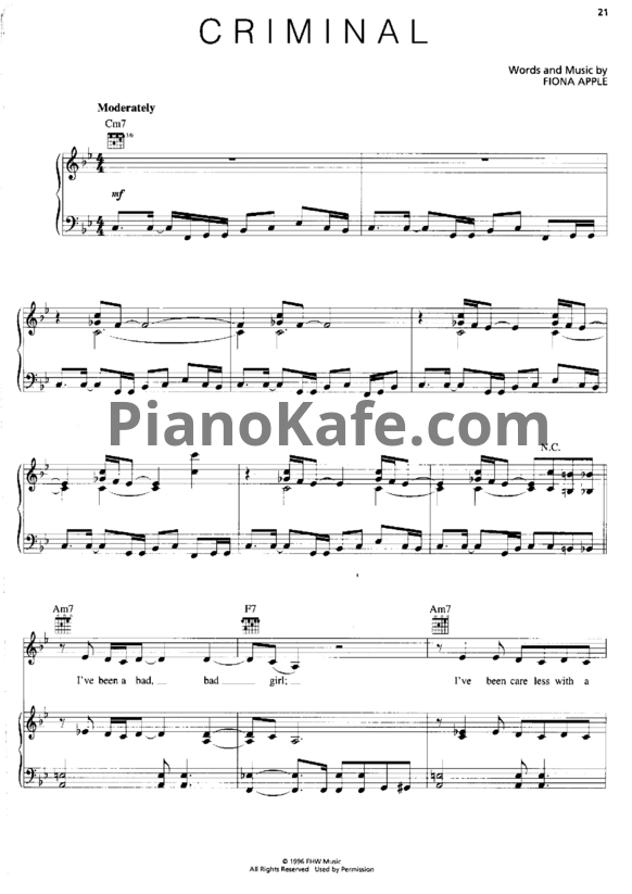Ноты Fiona Apple - Criminal - PianoKafe.com