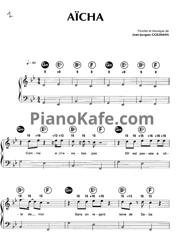 Ноты Khaled - Aisha (Jean Jacques Goldman) - PianoKafe.com
