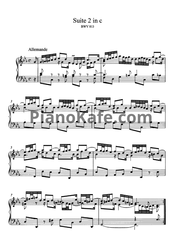 Ноты И. Бах - Сюита №2 до минор (BWV 813) - PianoKafe.com
