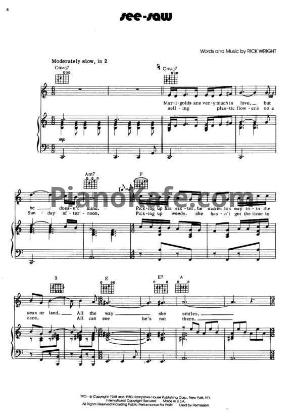 Ноты Pink Floyd - See-saw - PianoKafe.com