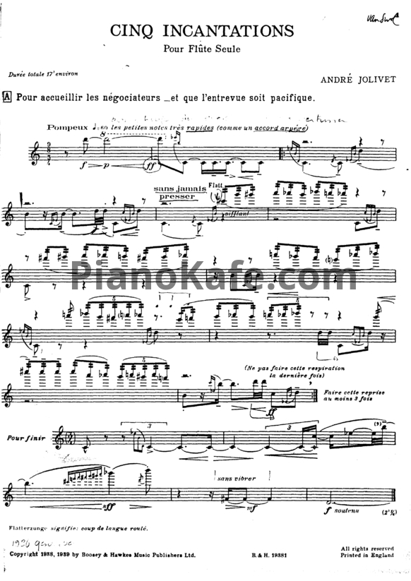 Ноты Andre Jolivet - Пять заклинаний для флейты соло - PianoKafe.com