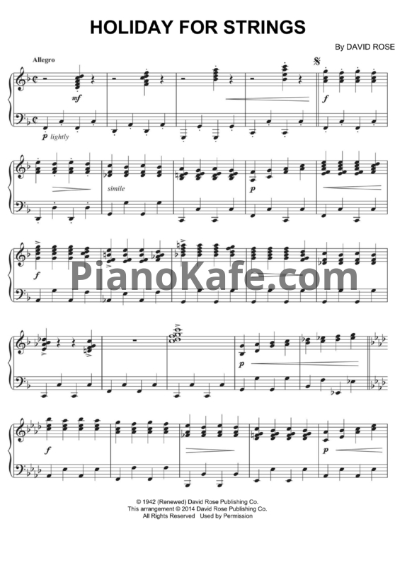 Ноты David Rose - Holiday for strings - PianoKafe.com