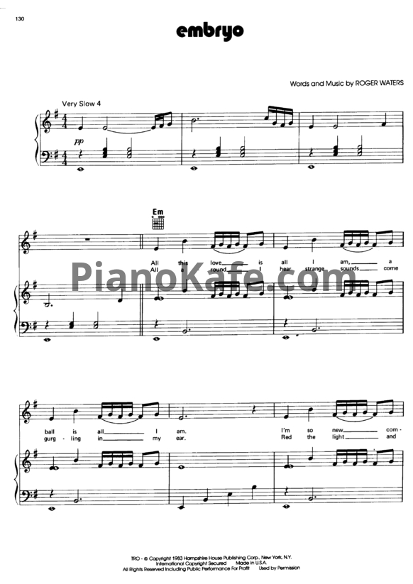 Ноты Pink Floyd - Embryo - PianoKafe.com