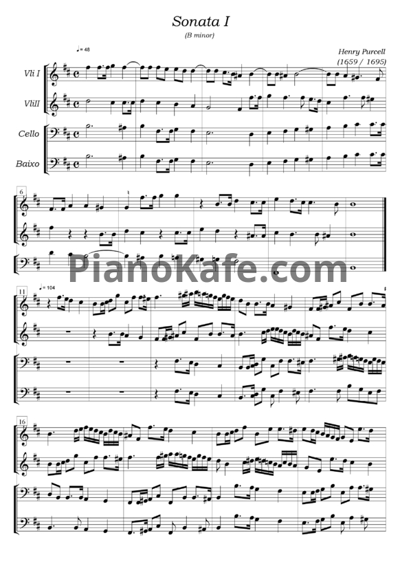 Ноты Генри Пёрселл - Трио-соната №1 си минор (Z 802) - PianoKafe.com