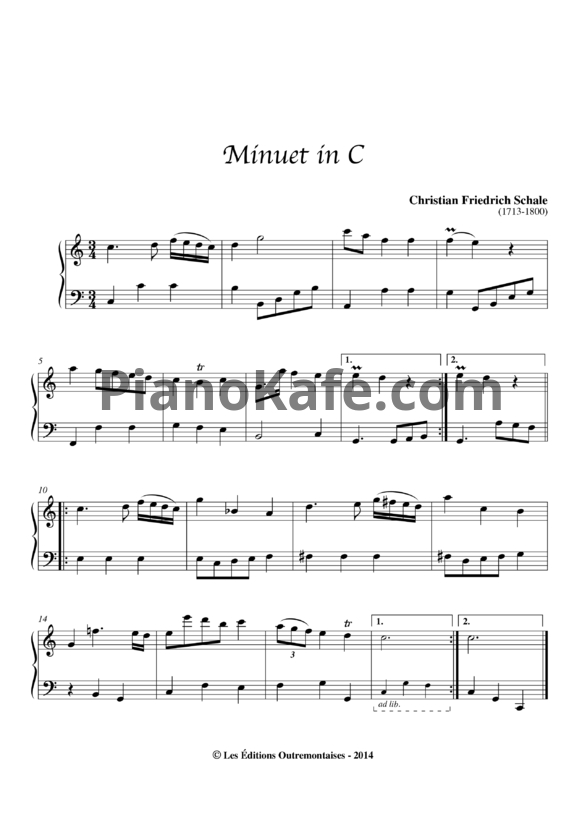 Ноты Кристиан Фридрих Шале - Менуэт до мажор - PianoKafe.com