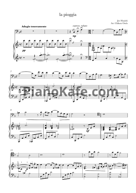Ноты Joe Hisaishi - La pioggia - PianoKafe.com