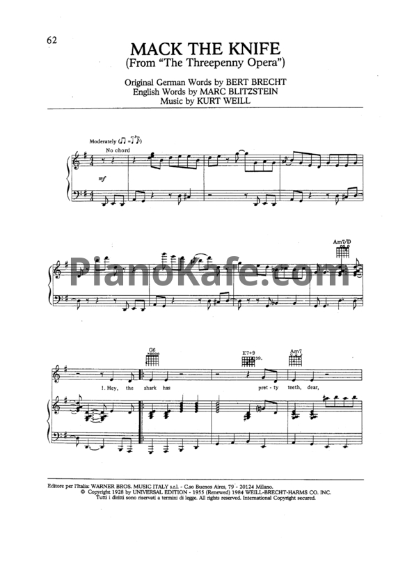 Ноты Frank Sinatra - Mack the Knife (Версия 2) - PianoKafe.com