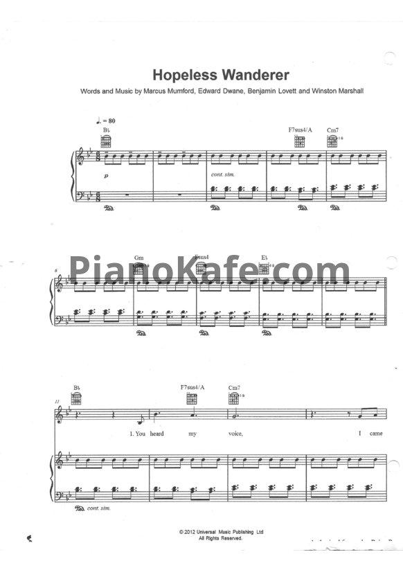 Ноты Mumford & Sons - Hopeless wanderer - PianoKafe.com