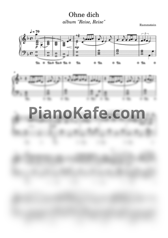 Ноты Rammstein - Ohne dich (Piano cover) - PianoKafe.com