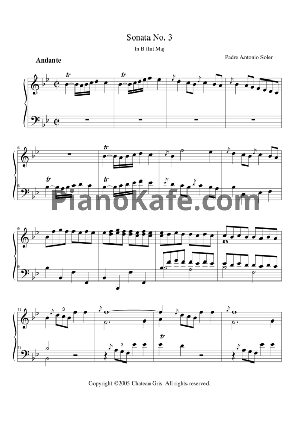 Ноты Antonio Soler - Sonata 3 In B flat maj - PianoKafe.com