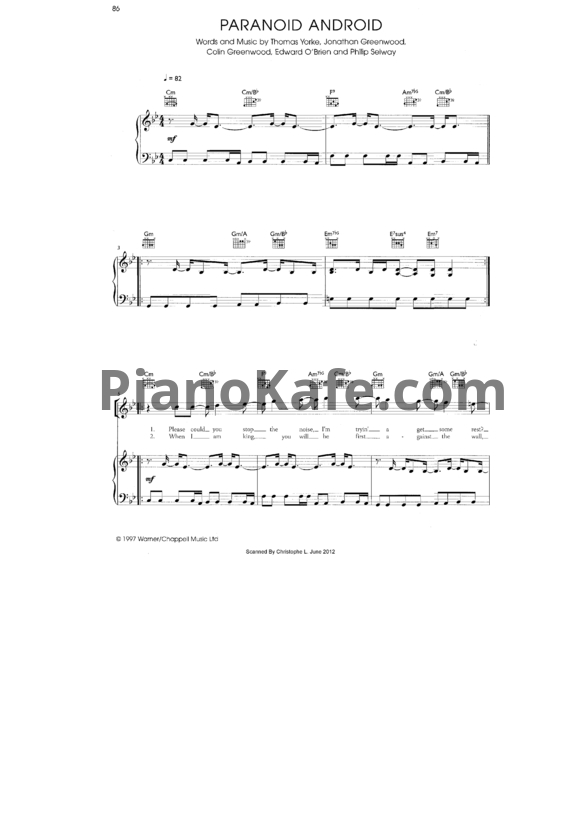 Ноты Radiohead - Paranoid android (Версия 2) - PianoKafe.com