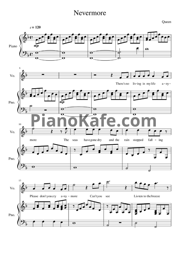 Ноты Queen - Nevermore - PianoKafe.com