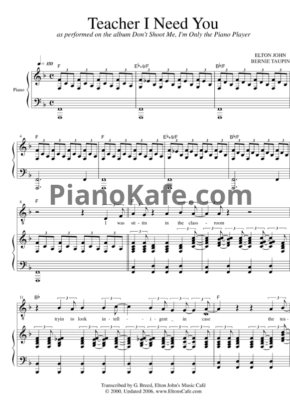 Ноты Elton John - Teacher I need you - PianoKafe.com