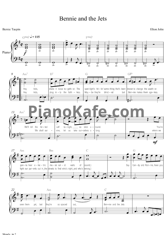 Ноты Elton John - Bennie and the jets (Piano cover) - PianoKafe.com