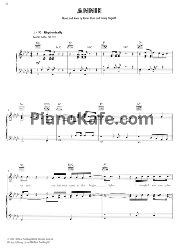 Ноты James Blunt - Annie - PianoKafe.com