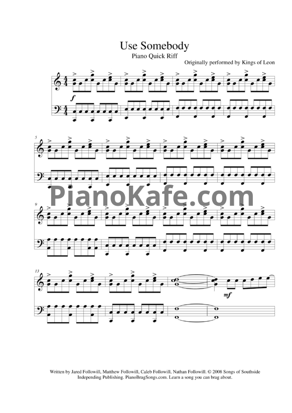 Ноты Kings Of Leon - Use somebody (Версия 2) - PianoKafe.com