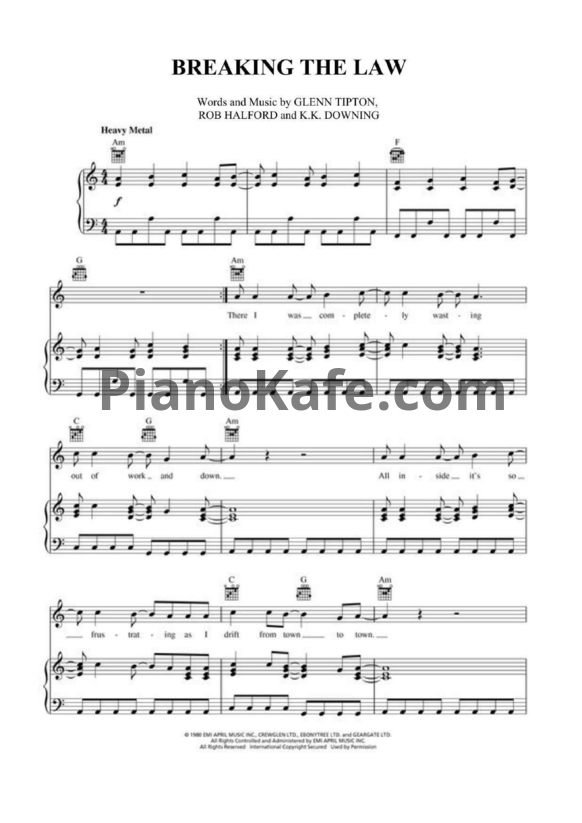 Ноты Judas Priest - Breaking the law - PianoKafe.com