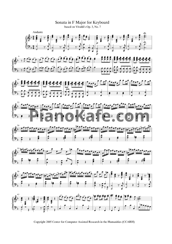 Ноты Антонио Вивальди - Соната фа мажор (Op. 3, №7) - PianoKafe.com