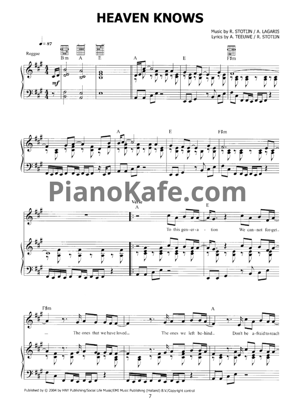 Ноты Anouk - Heaven knows - PianoKafe.com