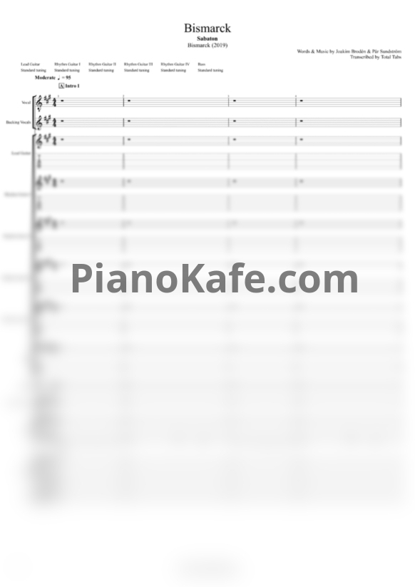 Ноты Sabaton - Bismarck (Партитура) - PianoKafe.com