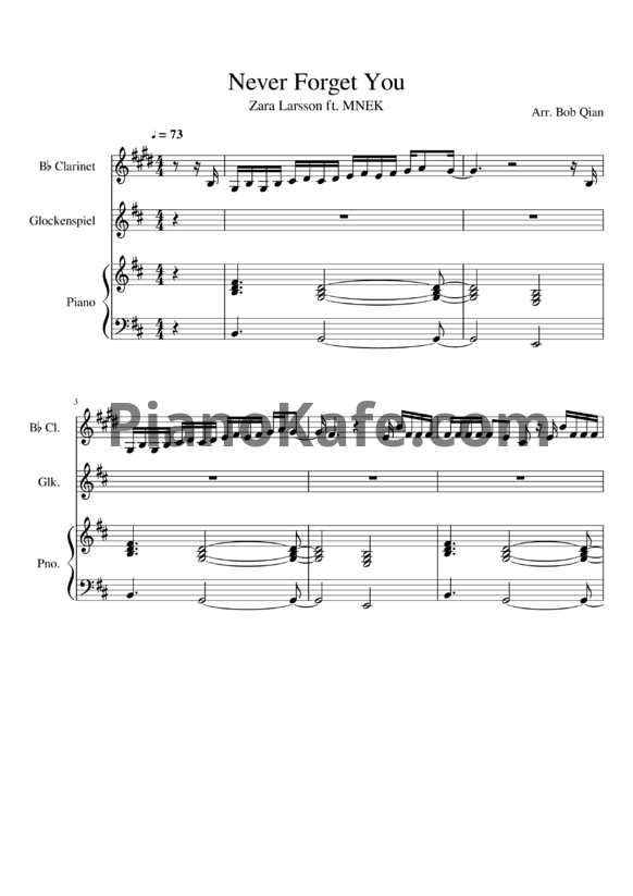 Ноты Zara Larsson, MNEK - Never forget you (Версия 2) - PianoKafe.com