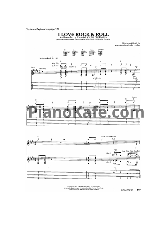 Ноты Joan Jett - I love rock & roll (Guitar tab) - PianoKafe.com