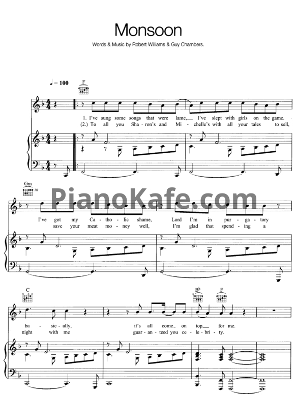 Ноты Robbie Williams - Monsoon - PianoKafe.com