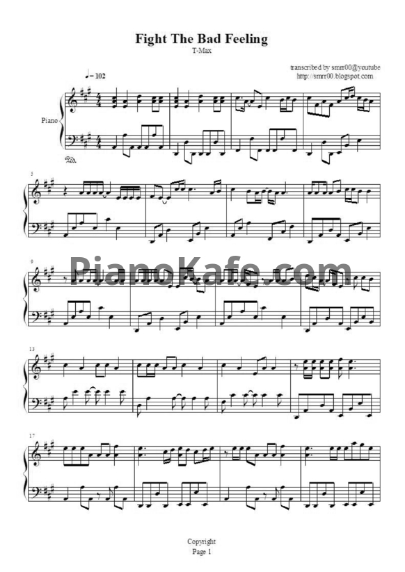 Ноты T-Max - Fight the bad feeling - PianoKafe.com