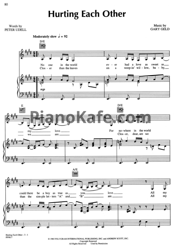 Ноты The Carpenters - Hurting each other - PianoKafe.com