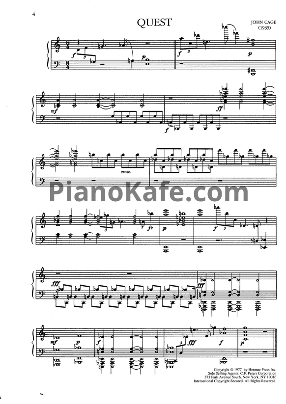 Ноты John Cage - Quest - PianoKafe.com