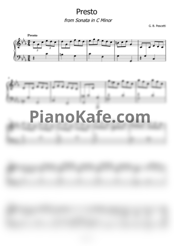 Ноты Giovanni Battista Pescetti - Presto (from Sonata No. 6) - PianoKafe.com