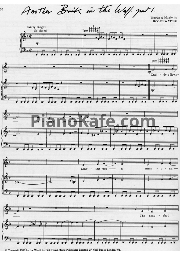 Ноты Pink Floyd - Another brick in the wall (Part 1) - PianoKafe.com