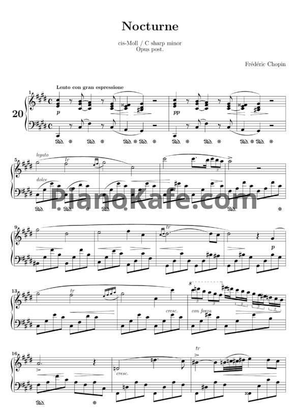 Ноты Фредерик Шопен - Ноктюрн №20 (cis-Moll / C sharp minor) - PianoKafe.com
