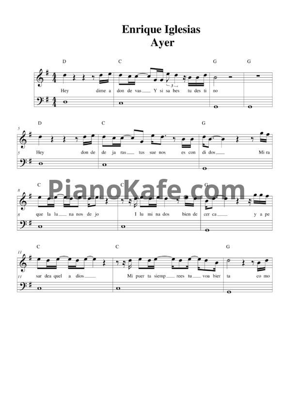 Ноты Enrique Iglesias - Ayer - PianoKafe.com